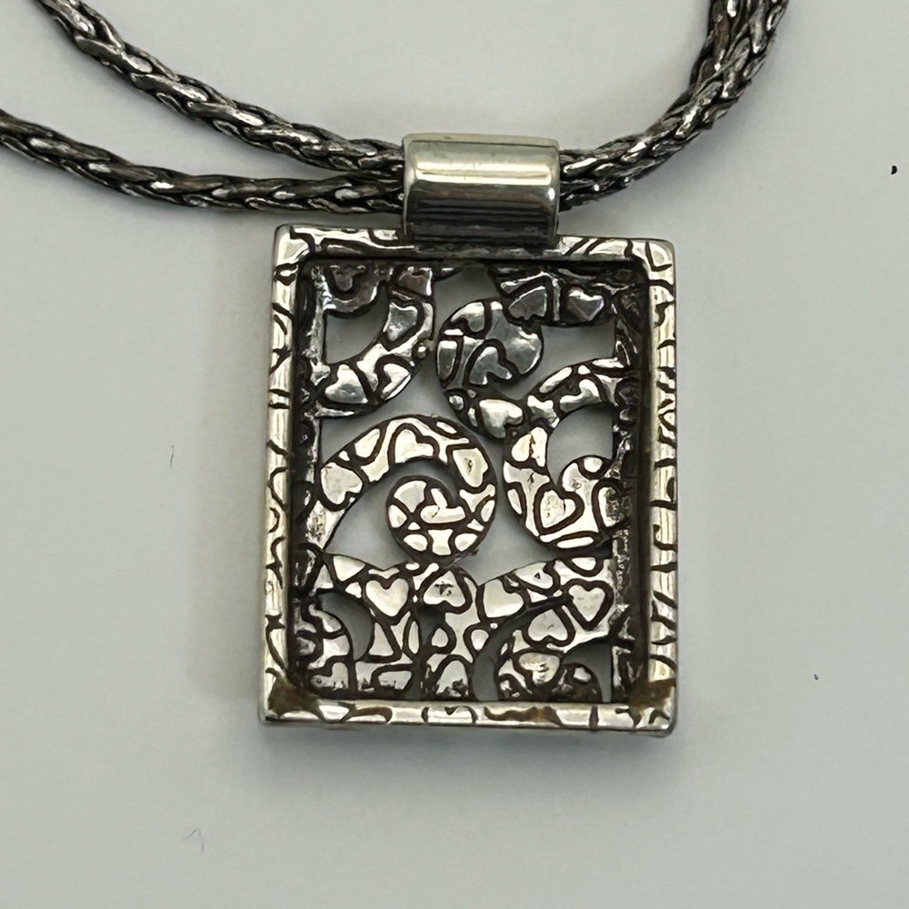 Brighton Deco Lace Pendant Necklace 17" Silver Plated Double Chain READ - Picture 11 of 11